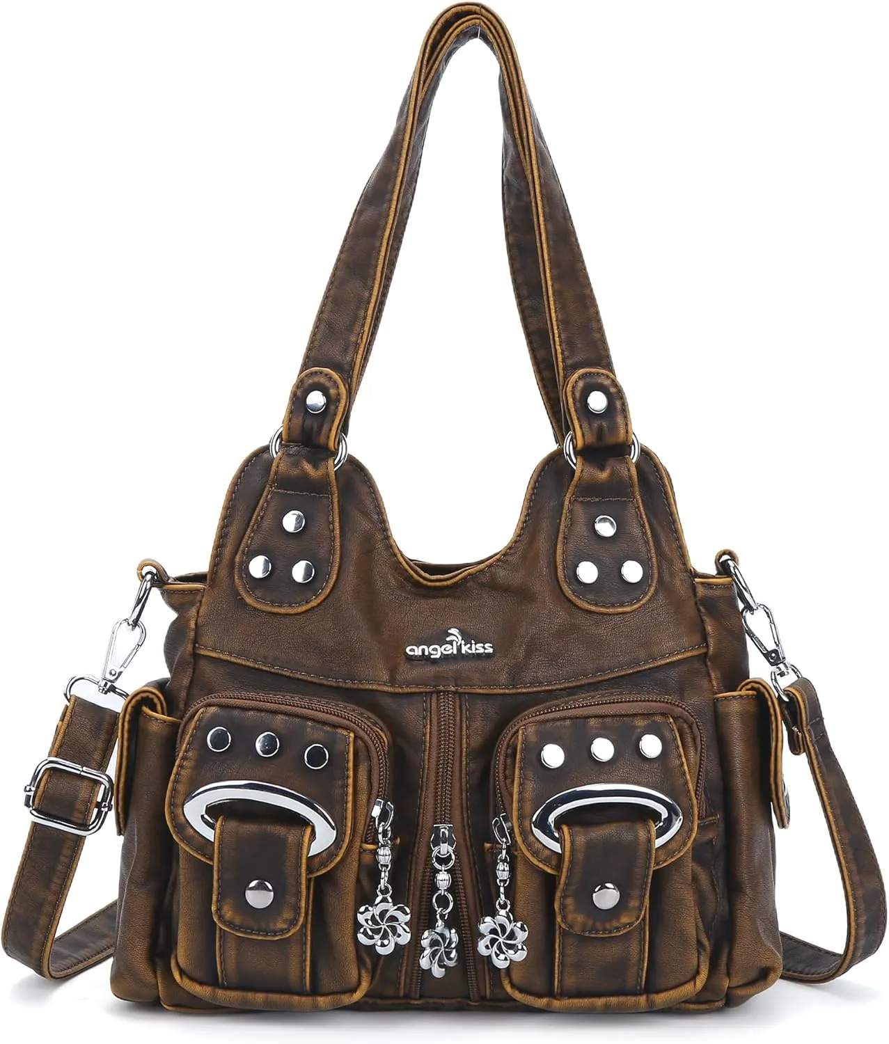 Angel Kiss Purses for Women Small Hobo Crossbody Bags Multi-Pocket Vegan Leather Hobo Handbags Tote Bag with Crossbody Strap