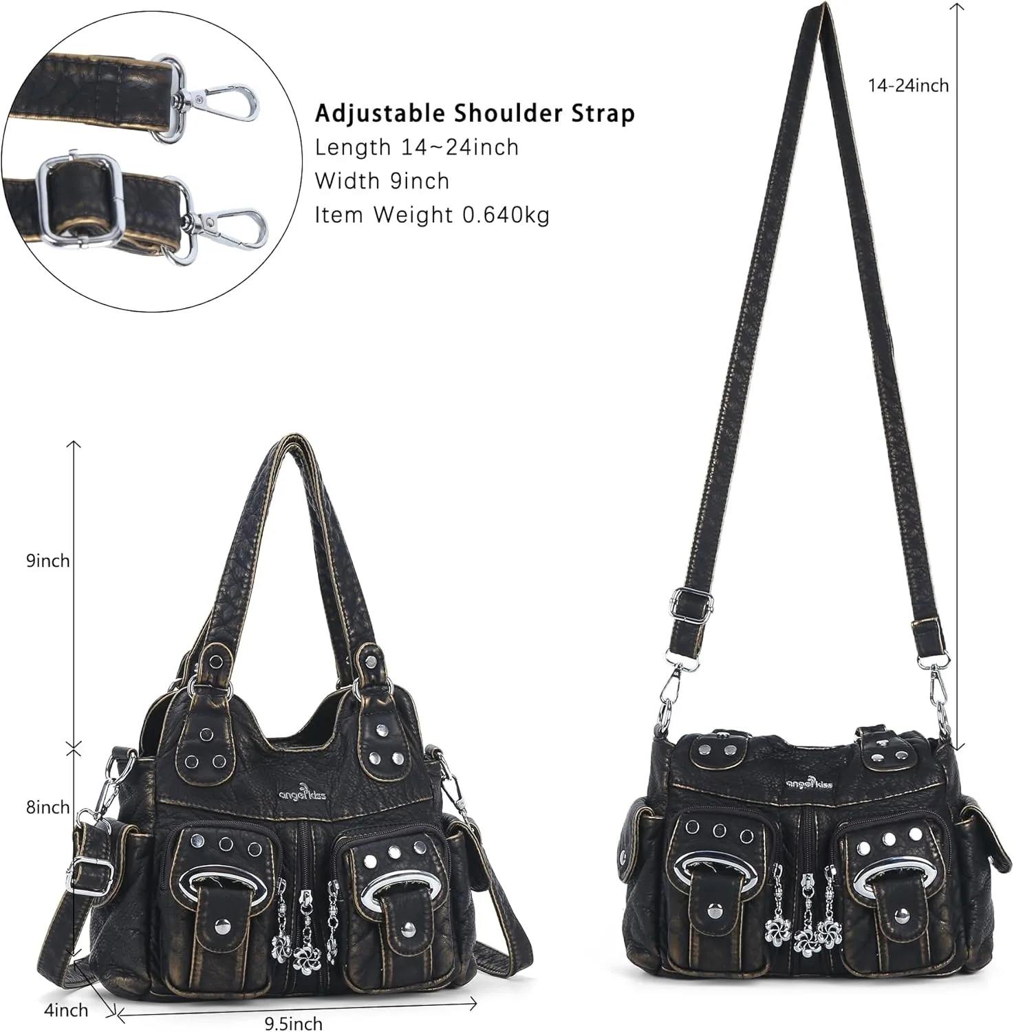 Angel Kiss Purses for Women Small Hobo Crossbody Bags Multi-Pocket Vegan Leather Hobo Handbags Tote Bag with Crossbody Strap