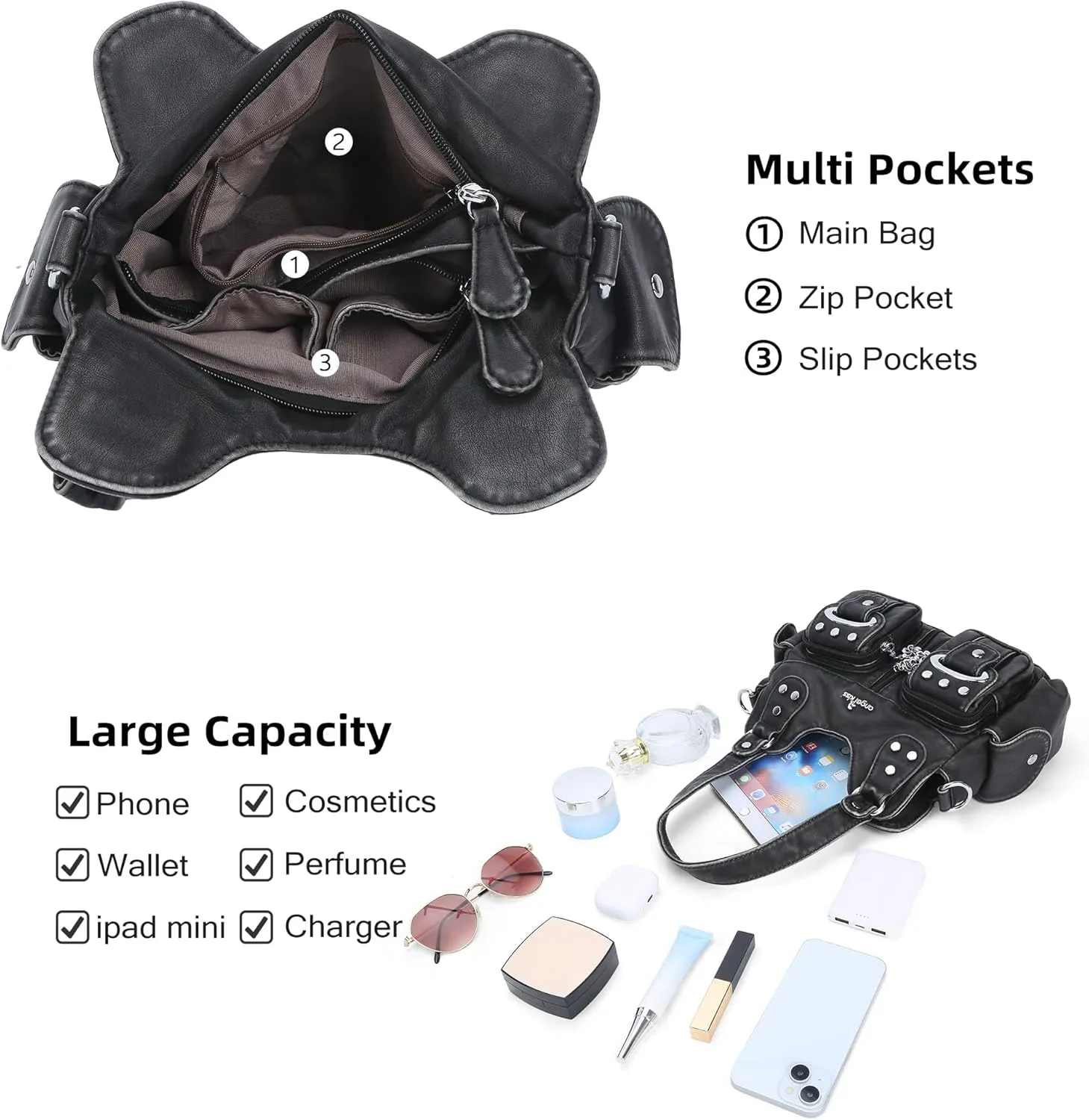 Angel Kiss Purses for Women Small Hobo Crossbody Bags Multi-Pocket Vegan Leather Hobo Handbags Tote Bag with Crossbody Strap
