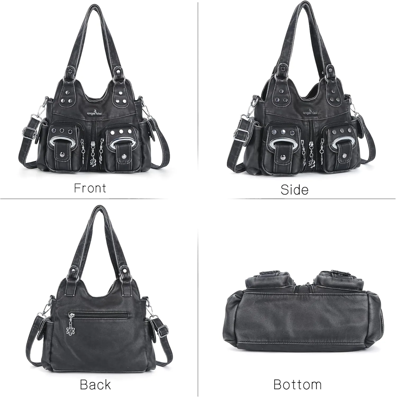 Angel Kiss Purses for Women Small Hobo Crossbody Bags Multi-Pocket Vegan Leather Hobo Handbags Tote Bag with Crossbody Strap