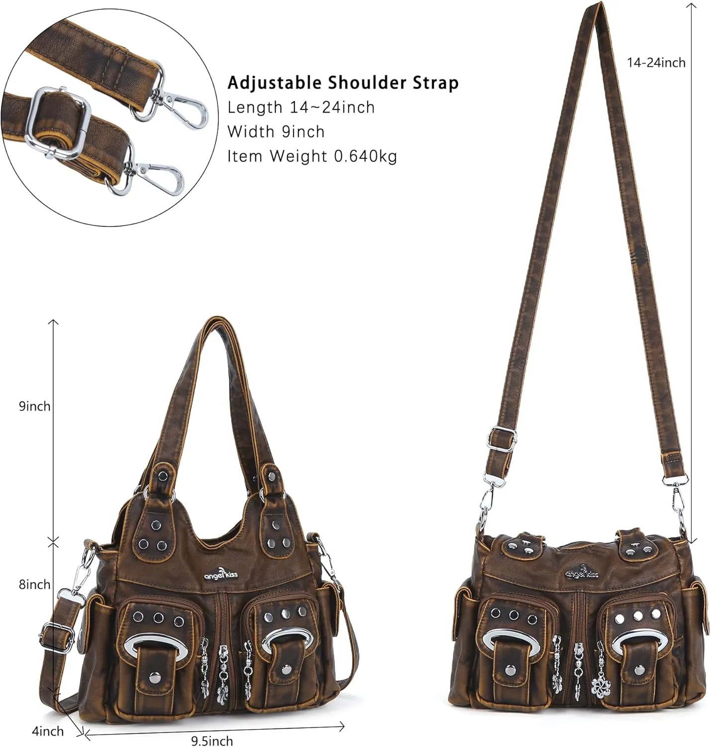 Angel Kiss Purses for Women Small Hobo Crossbody Bags Multi-Pocket Vegan Leather Hobo Handbags Tote Bag with Crossbody Strap