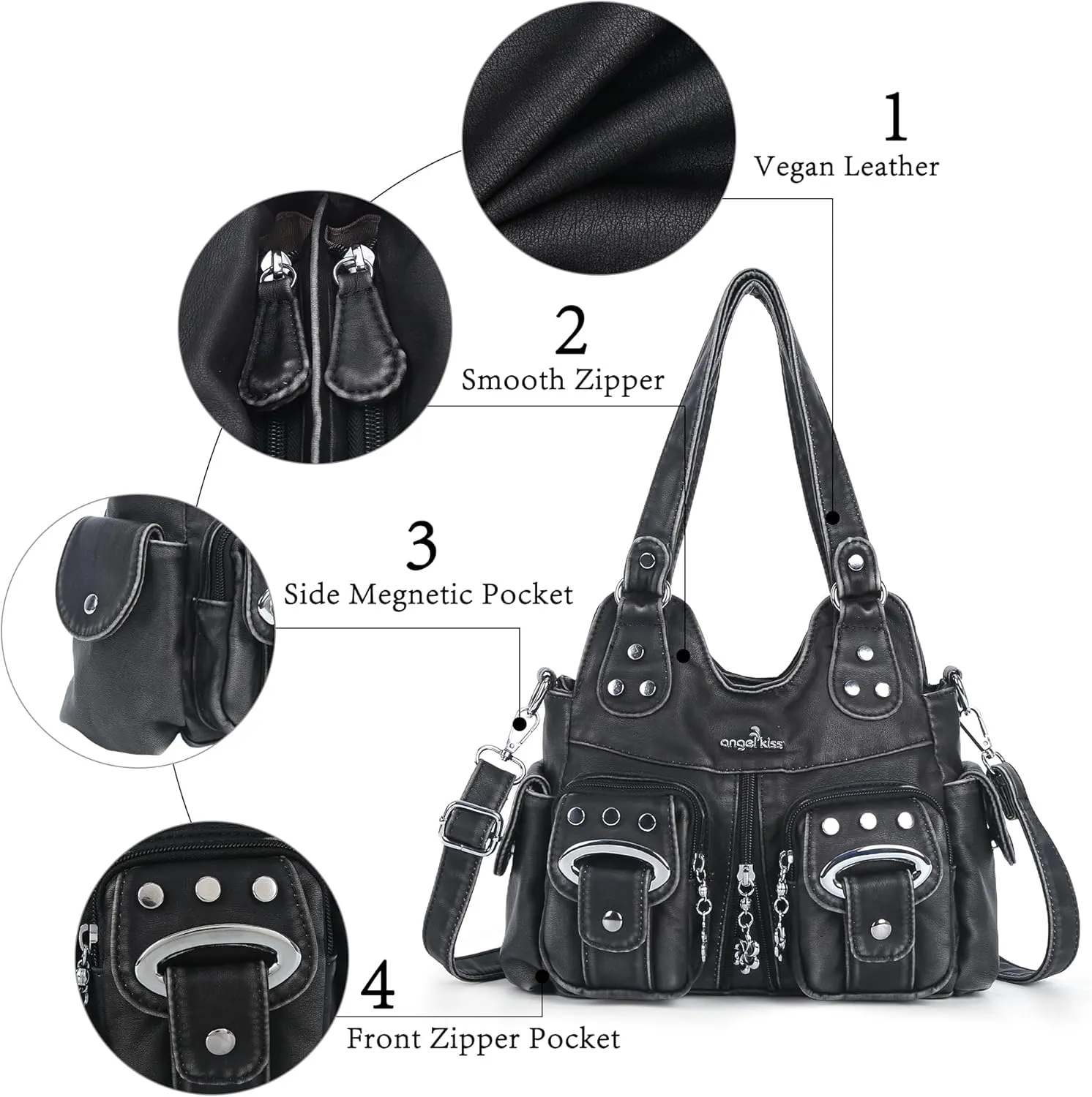 Angel Kiss Purses for Women Small Hobo Crossbody Bags Multi-Pocket Vegan Leather Hobo Handbags Tote Bag with Crossbody Strap