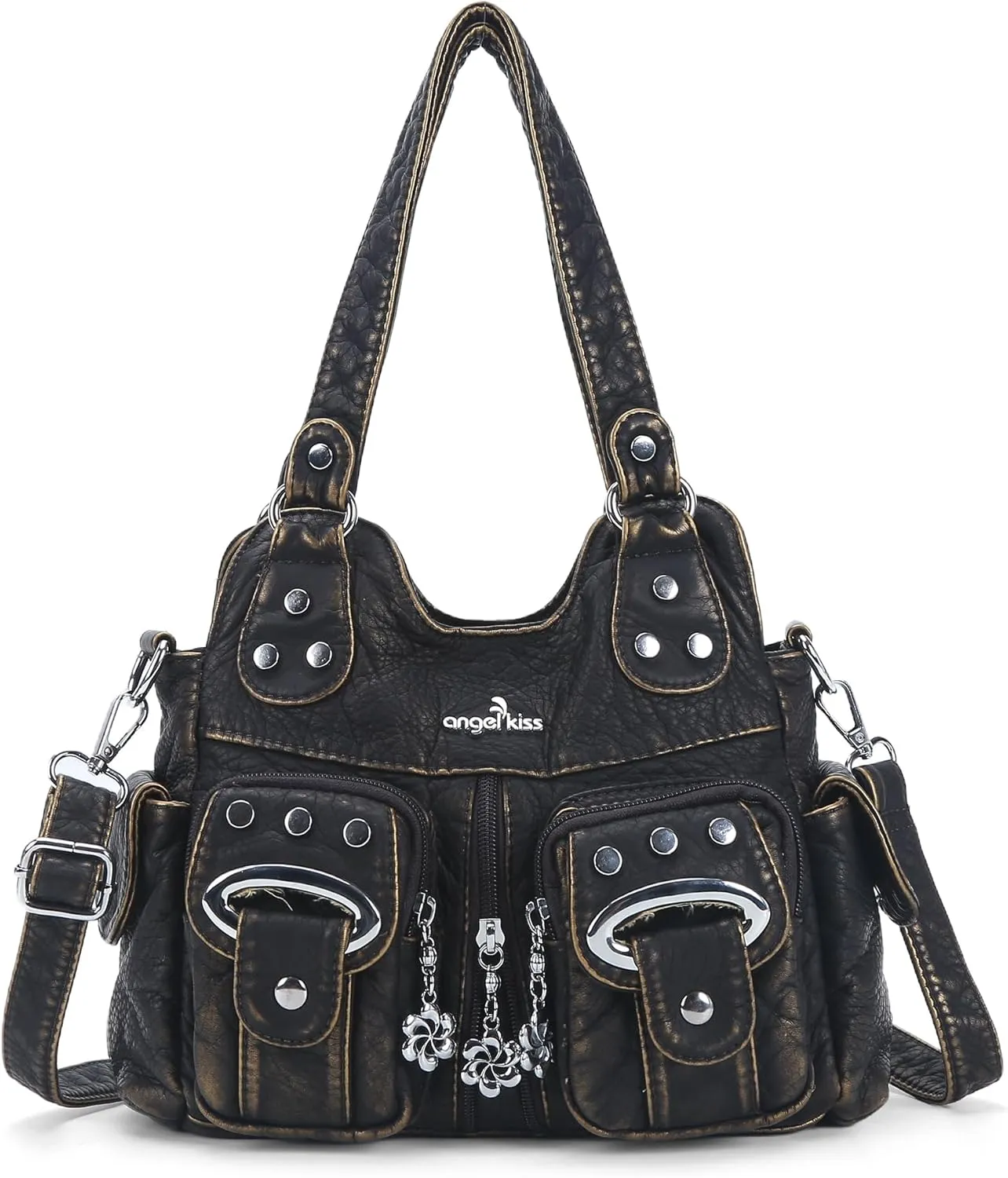 Angel Kiss Purses for Women Small Hobo Crossbody Bags Multi-Pocket Vegan Leather Hobo Handbags Tote Bag with Crossbody Strap