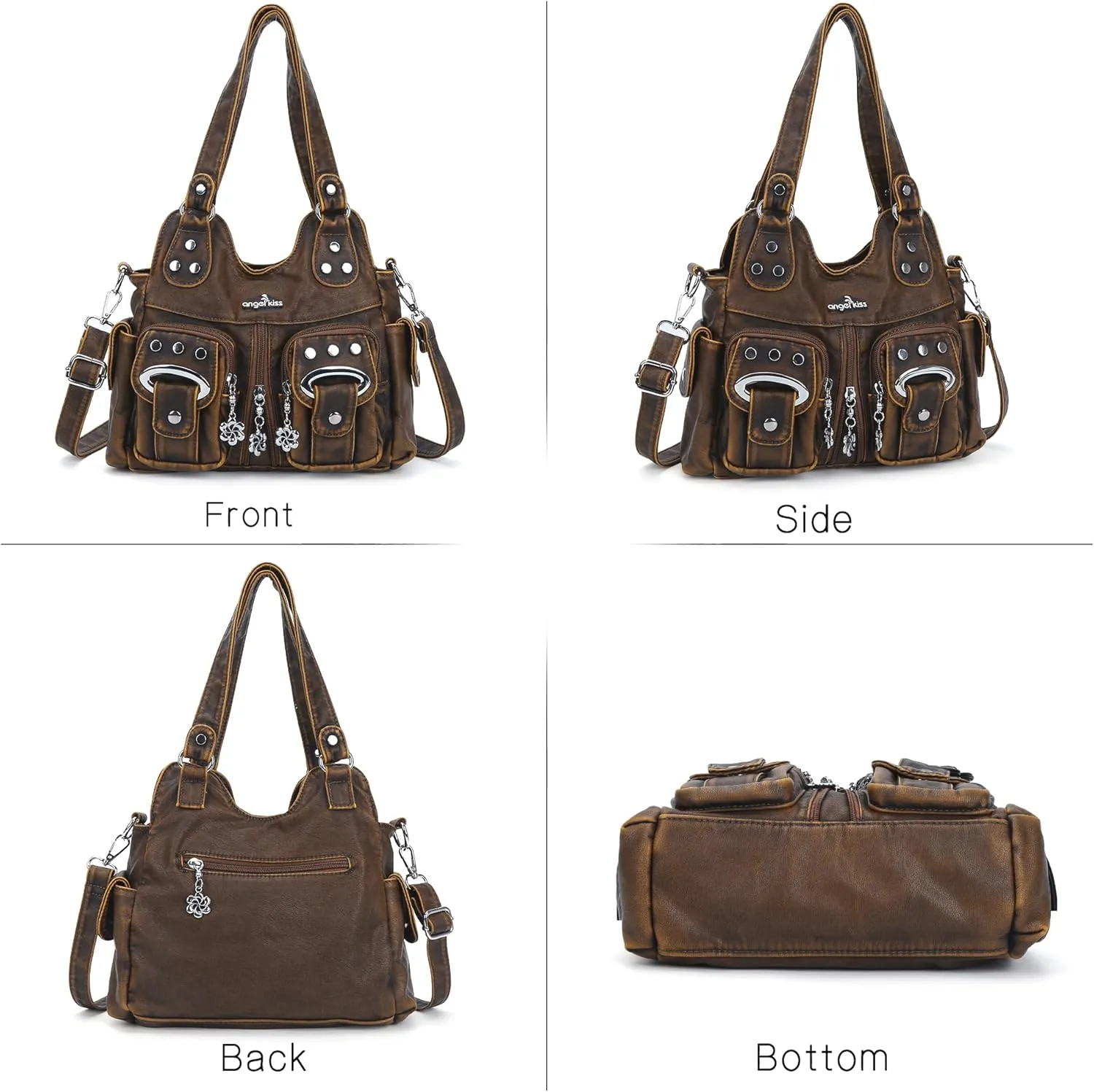 Angel Kiss Purses for Women Small Hobo Crossbody Bags Multi-Pocket Vegan Leather Hobo Handbags Tote Bag with Crossbody Strap