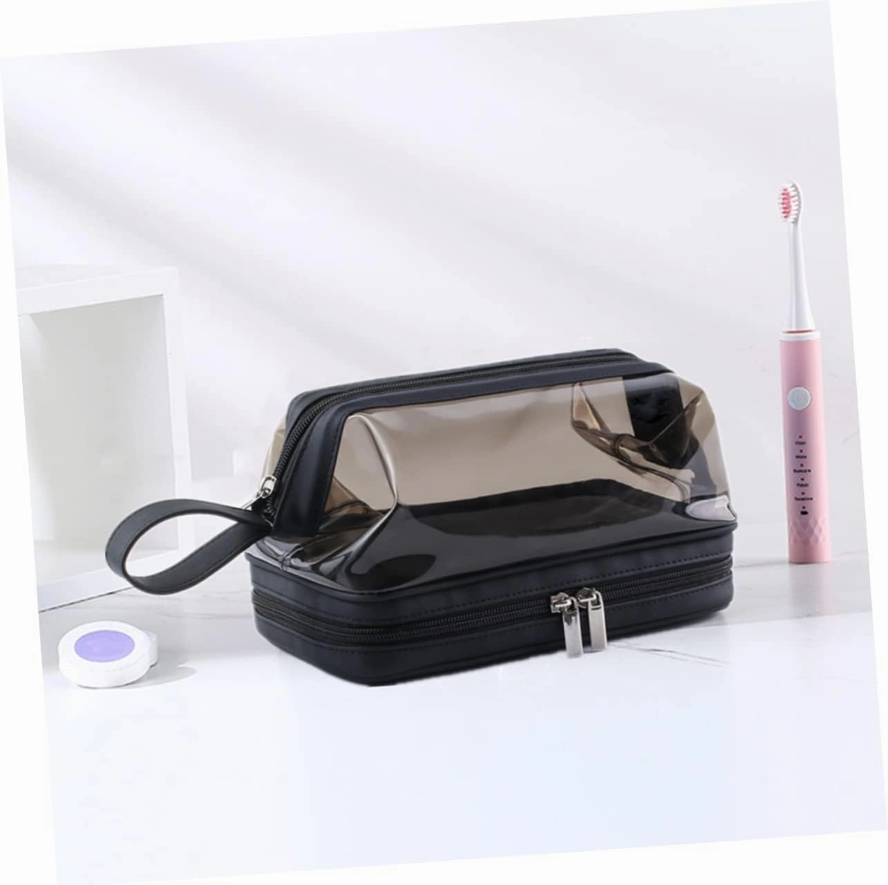 Angoily Transparent Cosmetic Bag Portable Travel Makeup Stand, As Shown, 22.5X16.5X12.5CM
