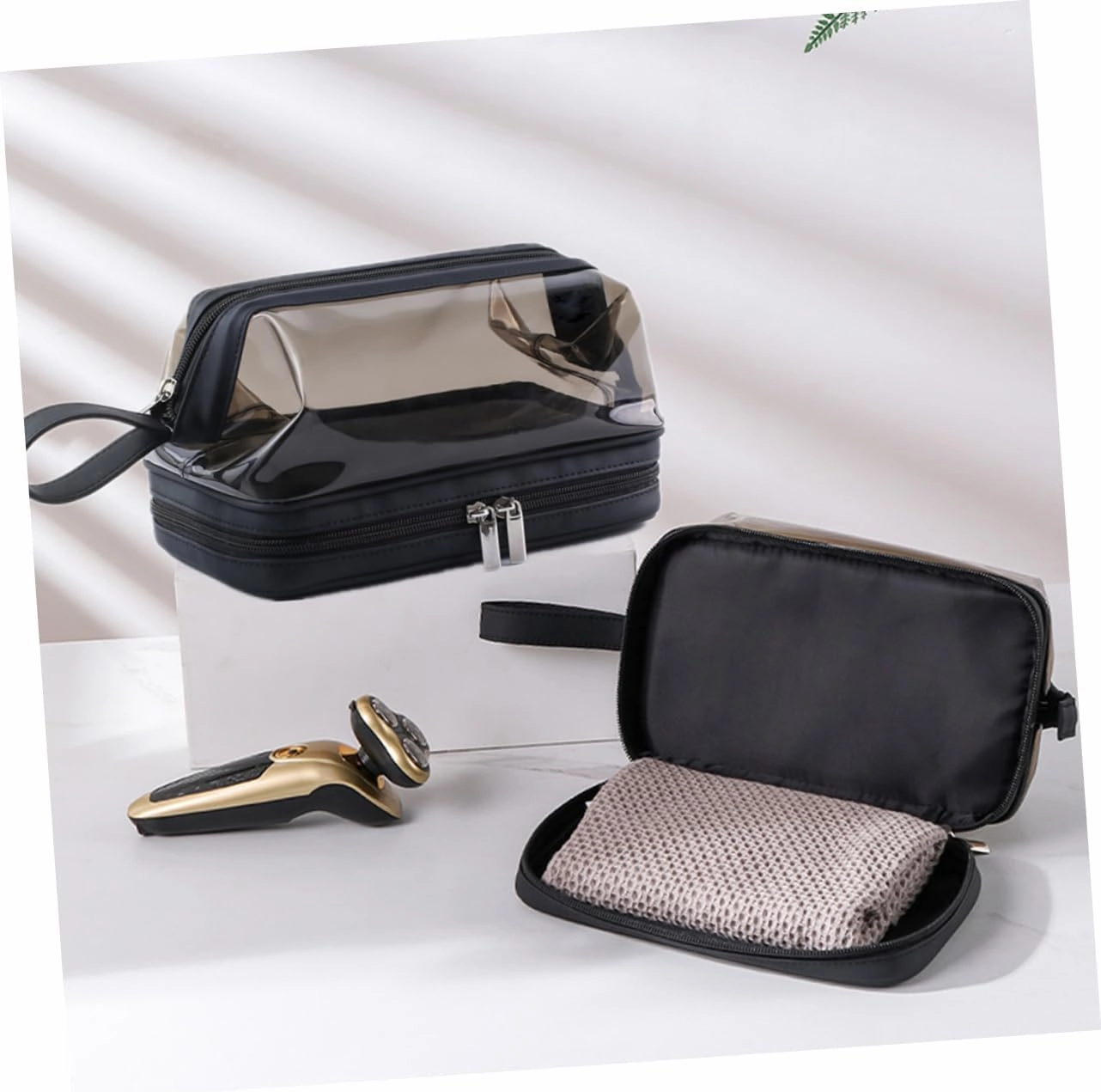 Angoily Transparent Cosmetic Bag Portable Travel Makeup Stand, As Shown, 22.5X16.5X12.5CM