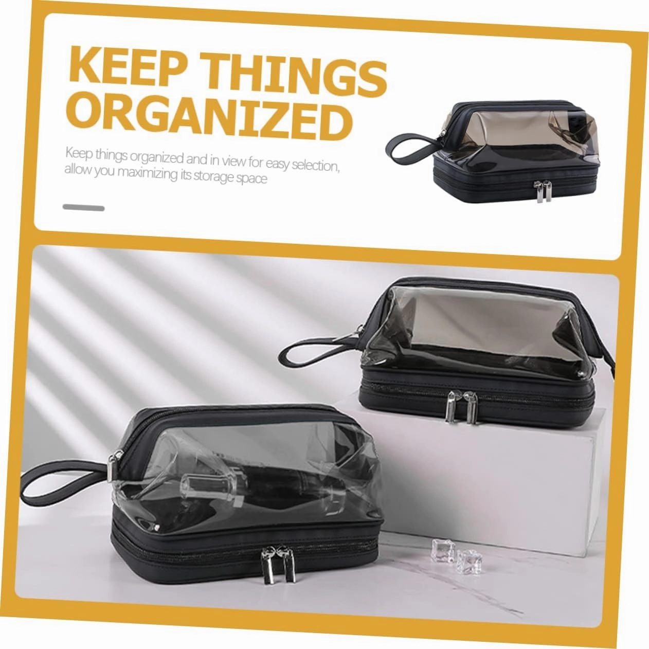 Angoily Transparent Cosmetic Bag Portable Travel Makeup Stand, As Shown, 22.5X16.5X12.5CM