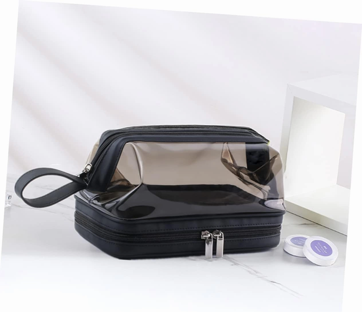 Angoily Transparent Cosmetic Bag Portable Travel Makeup Stand, As Shown, 22.5X16.5X12.5CM