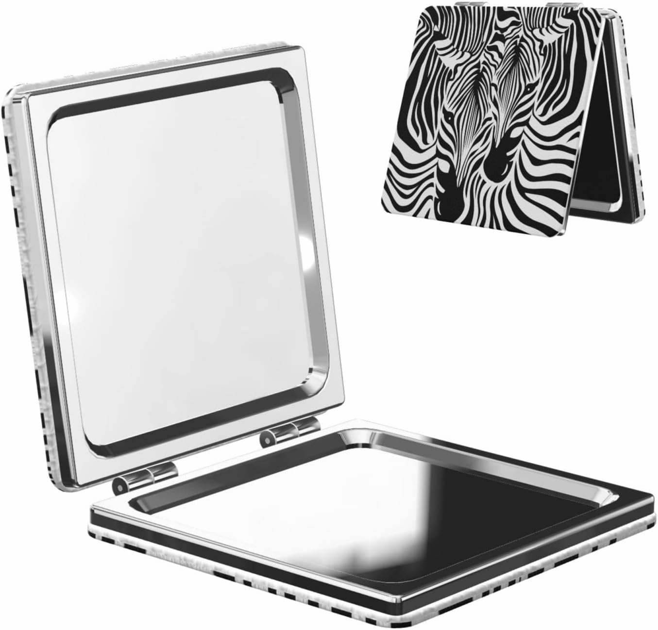 Animal Zebra Women Small Pocket Makeup Mirror Compact Portable Folding Handheld Makeup Mirror