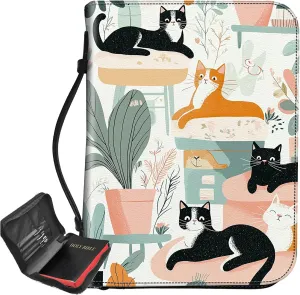 Art Cats Bible Cover, Large Bible Protector Case Handle Carrying Bible Tote Bag with Zippered and Inner Organizing Pockets Christian Gifts for Men Women