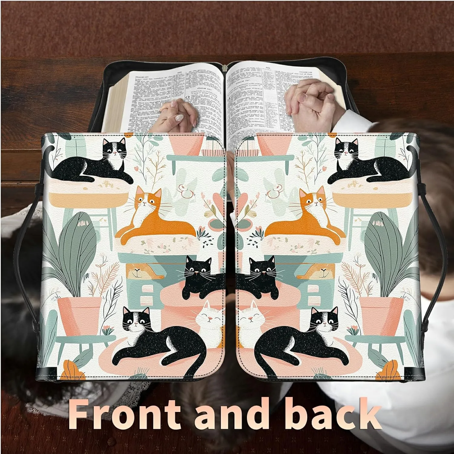 Art Cats Bible Cover, Large Bible Protector Case Handle Carrying Bible Tote Bag with Zippered and Inner Organizing Pockets Christian Gifts for Men Women