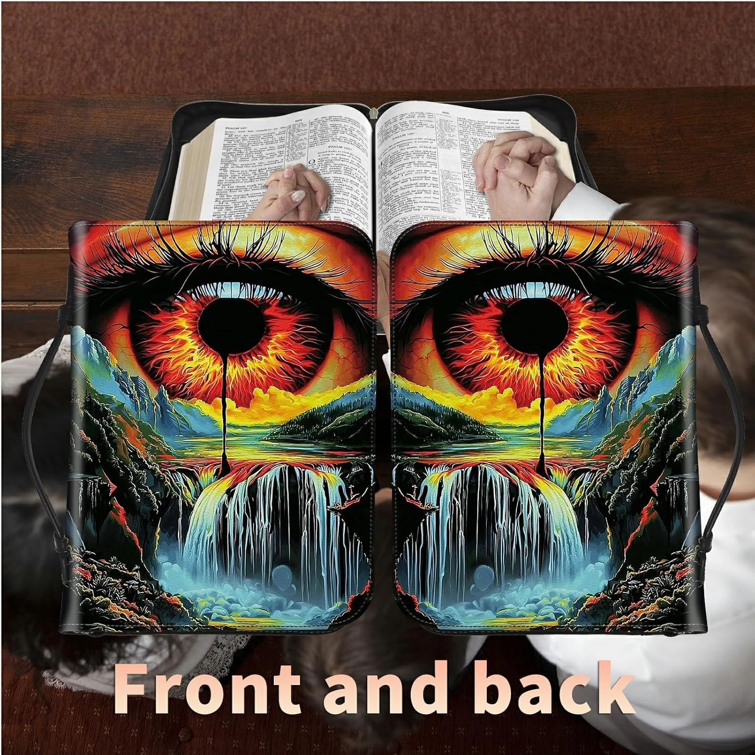 Art Eye Landscape Bible Cover, Large Bible Protector Case Handle Carrying Bible Tote Bag with Zippered and Inner Organizing Pockets Christian Gifts for Men Women