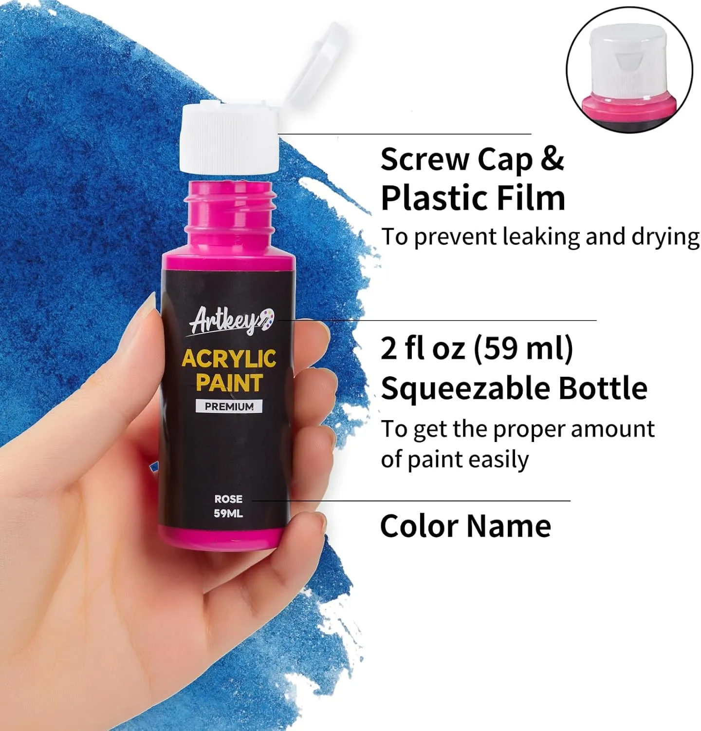 Artkey Acrylic Paint Set - 24 colors 2 oz/59 ml Acrylic Paints Professional Artists Painting Kit for Canvases Fabric Rock Leather Easter Egg Wood Ceramic Glass Art Craft Painting