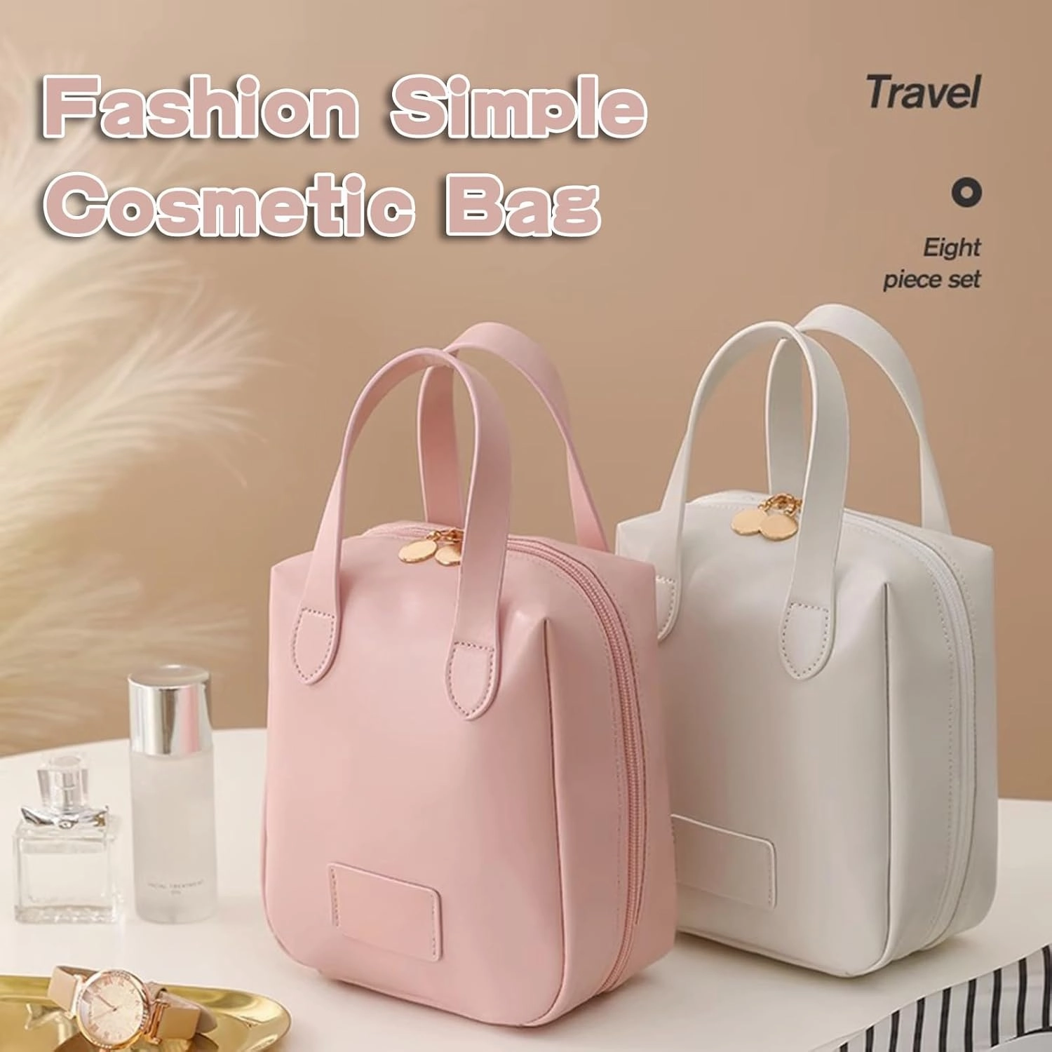 Atlodas Premium Makeup Bag, Portable Puffer Cosmetic Bag for Women with Compartments Large Capacity Travel Makeup Bag for Purse (Pink)