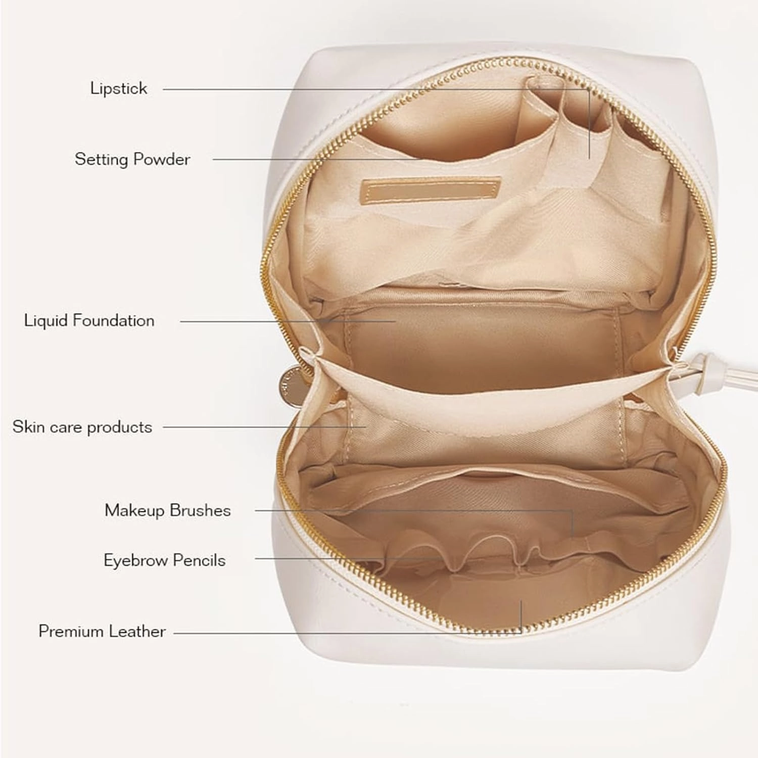 Atlodas Premium Makeup Bag, Portable Puffer Cosmetic Bag for Women with Compartments Large Capacity Travel Makeup Bag for Purse (White)