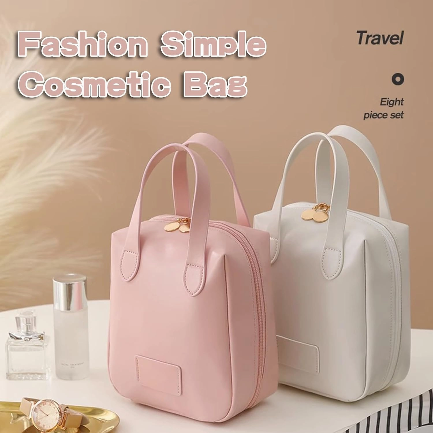 Atlodas Premium Makeup Bag, Portable Puffer Cosmetic Bag for Women with Compartments Large Capacity Travel Makeup Bag for Purse (White)
