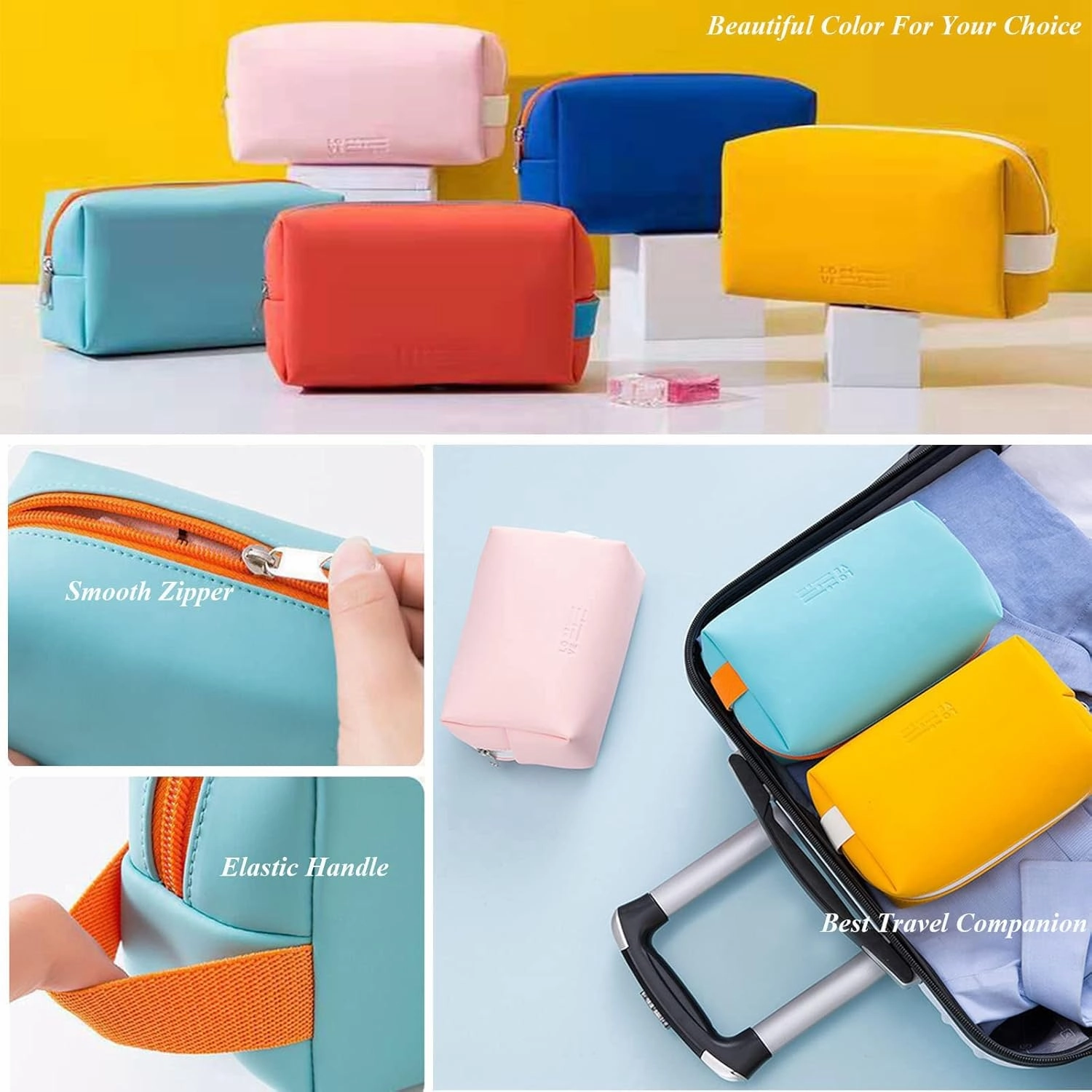 AUSEKALY Makeup Cosmetic Bag Sets 3 Pcs For Women Travel Toiletry Bag Cute Large Make Up Bag With Brush Bag   Small Cosmetic Pouch Dark Blue