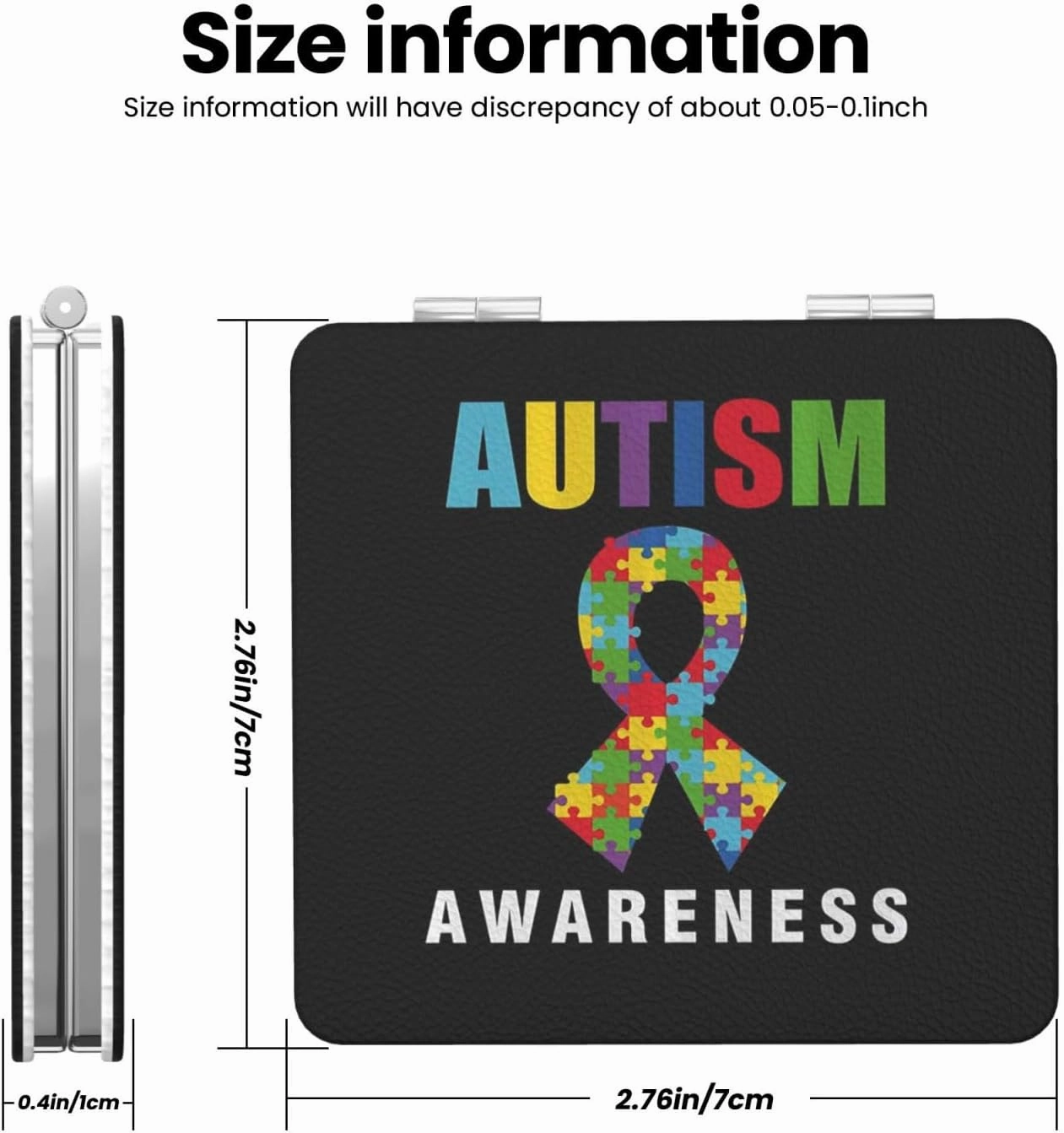 Autism Awareness Small Makeup Mirror Portable Travel Cosmetic Mirror Folding Small Pocket Mirror