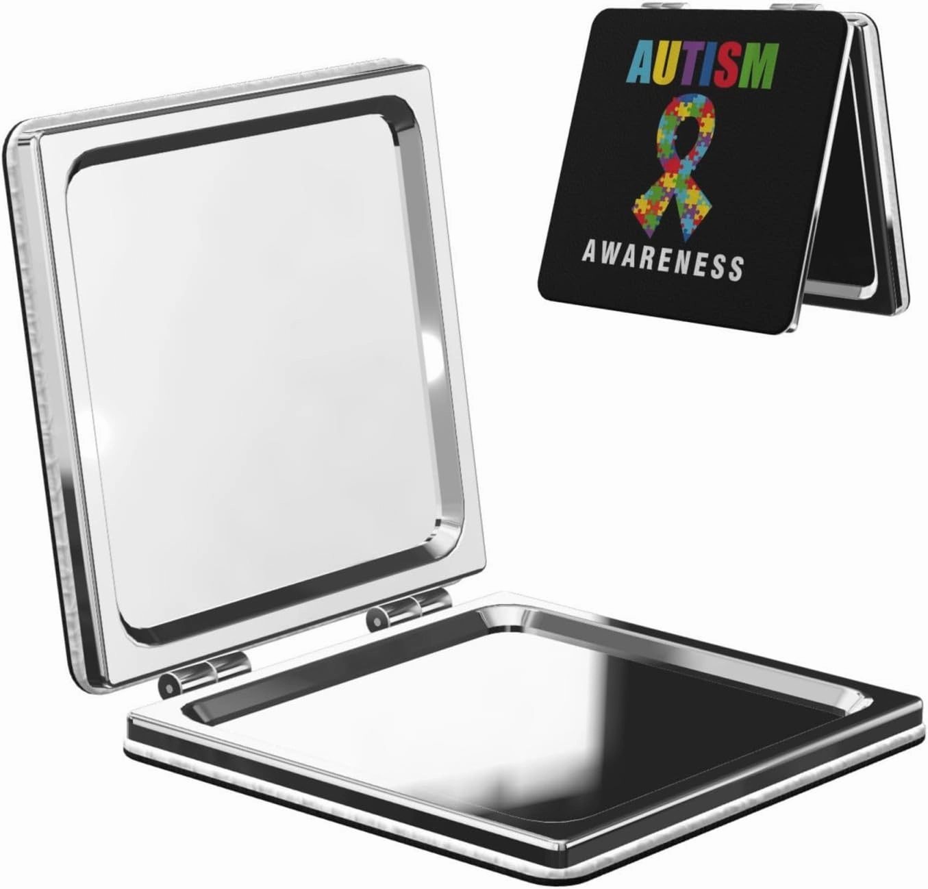 Autism Awareness Small Makeup Mirror Portable Travel Cosmetic Mirror Folding Small Pocket Mirror