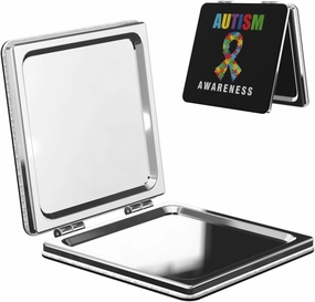Autism Awareness Small Makeup Mirror Portable Travel Cosmetic Mirror Folding Small Pocket Mirror