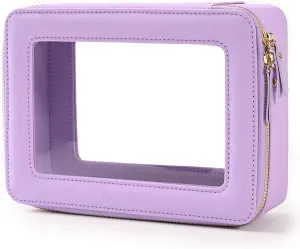 Aveniee Clear Makeup Bag for Women, Cosmetic Bags Skincare Toiletry Bag, Heavy Duty Makeup Organizer, Makeup Train Case with Clear Windows & Gold Zippers(Lilac)