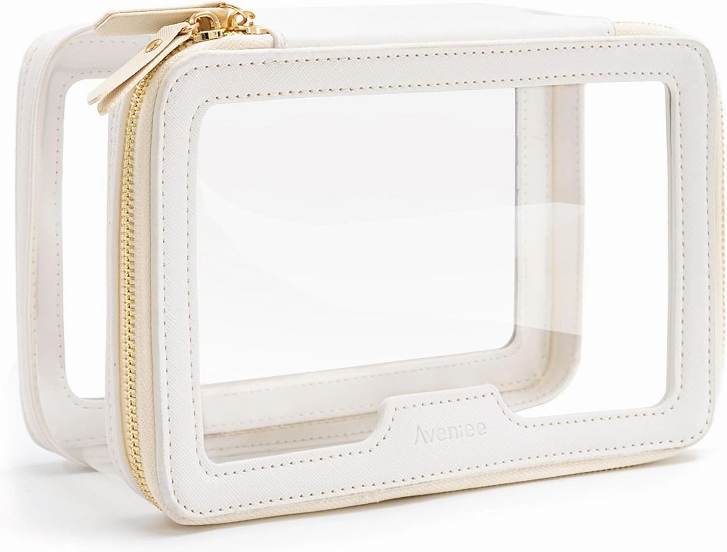Aveniee Clear Makeup Bag, Travel Toiletry Bag for Women, Large Make up Case Cosmetic Bag with Dual Zipper, Transparent Car Organization Makeup Organizer Pouch for toiletries (Off-White)