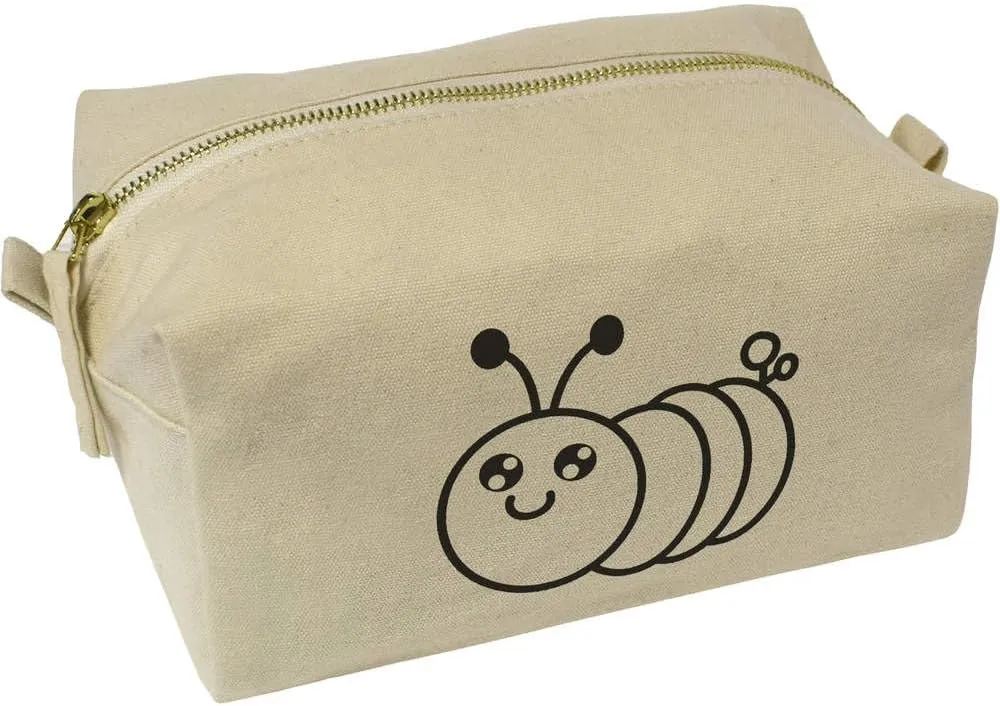 Azeeda 'Cute Smiling Caterpillar' Canvas Wash Bag/Makeup Case (CS00039668)