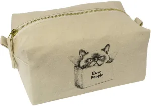 Azeeda 'Eww People Mad Cat in Box' Canvas Wash Bag/Makeup Case (CS00039933)