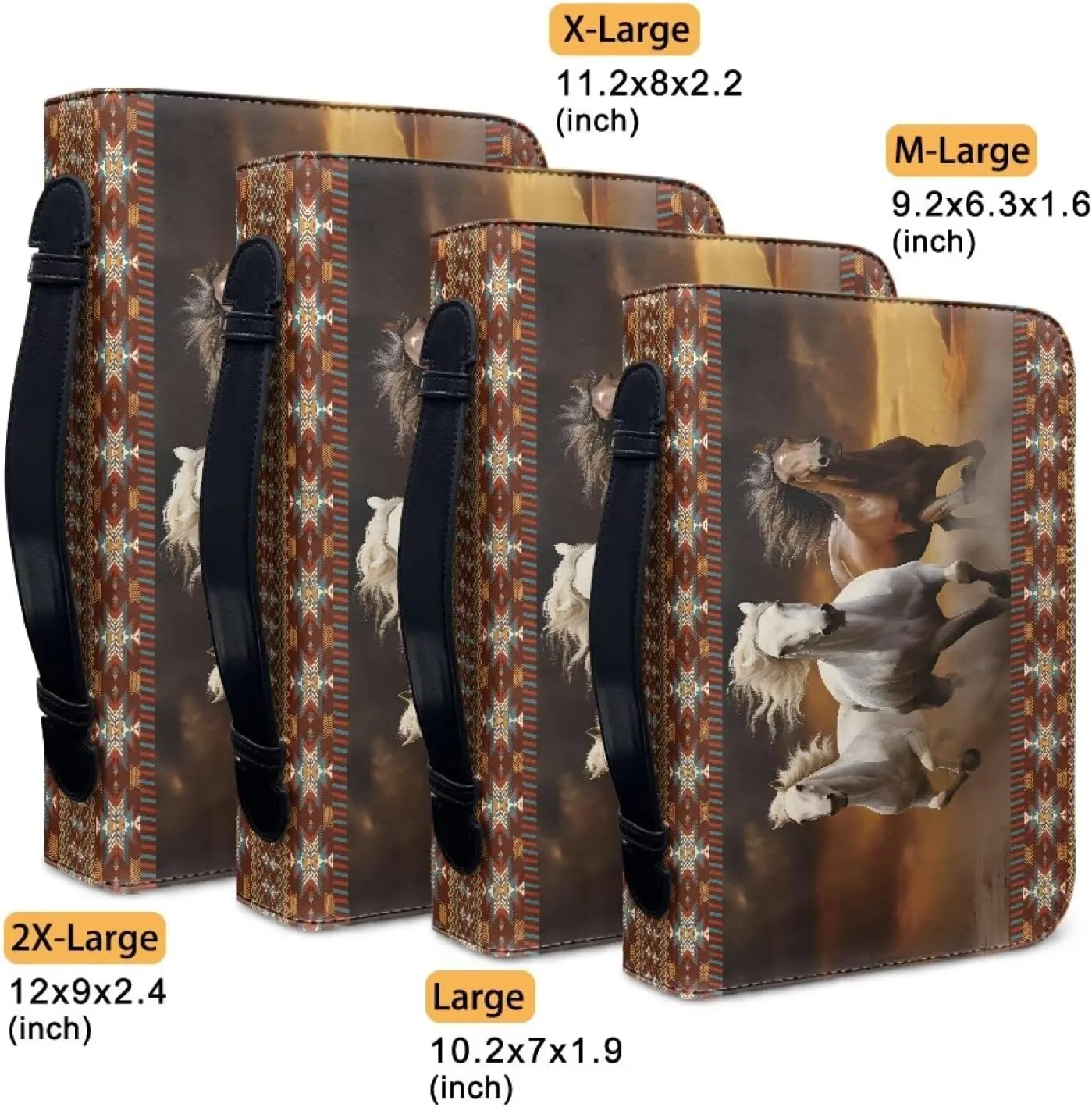 Aztec Horse Printed Bible Cover for Women Men Large Capacity Bible Accessories Bible Case Book Cover Carrier Organizer Leather Bible Bag with Handle, XXL