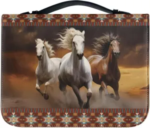 Aztec Horse Printed Bible Cover for Women Men Large Capacity Bible Accessories Bible Case Book Cover Carrier Organizer Leather Bible Bag with Handle, XXL
