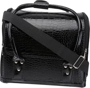 balacoo Professional Pu Leather Makeup Case Rolling Cosmetic Organizer Shoulder Strap Capacity for Travel Home Use Chic Design Black