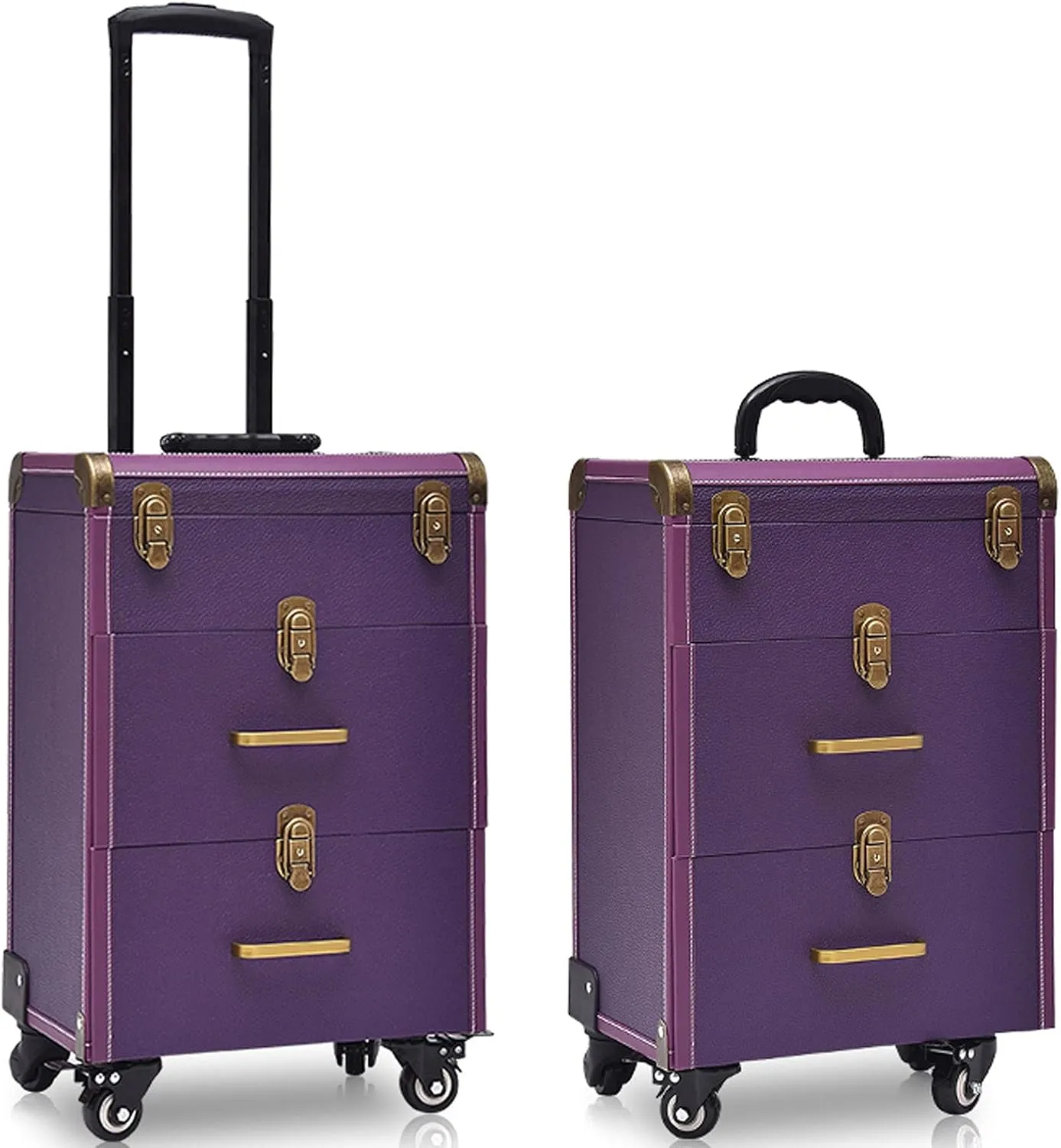 Barmalmnh Makeup Trolley on Wheels Beauty Train Carrying Case for Makeup Luxury Leather Hairdressing Makeup Case - Trolley with Makeup