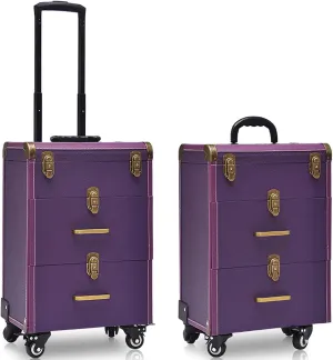 Barmalmnh Makeup Trolley on Wheels Beauty Train Carrying Case for Makeup Luxury Leather Hairdressing Makeup Case - Trolley with Makeup