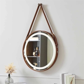 Bathroom Mirror, Black Hanging Makeup Mirror with Touch Switch Wooden Frame Decorative Mirror(A,70CM-White Light)