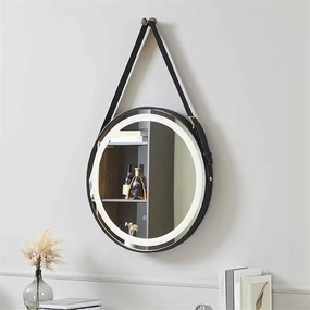 Bathroom Mirror, Black Hanging Makeup Mirror with Touch Switch Wooden Frame Decorative Mirror(B,70CM-White Light)