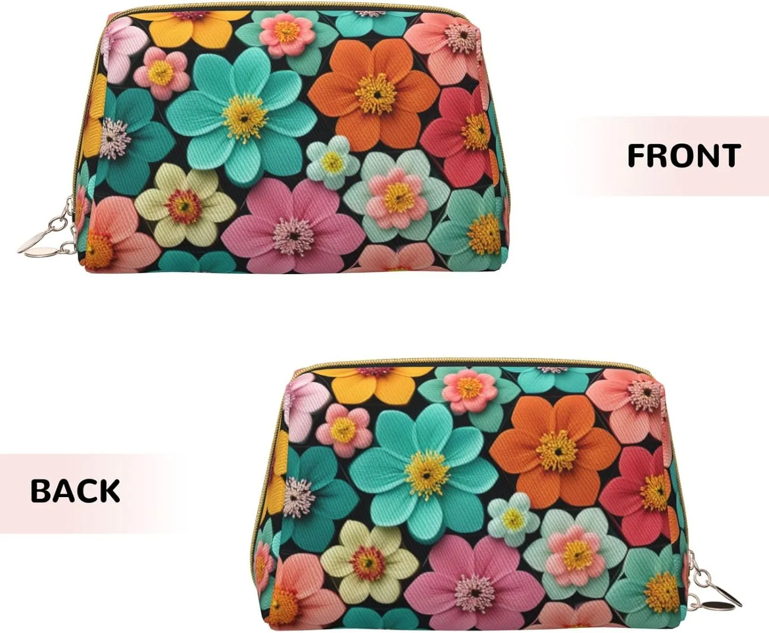 Beautiful Blooming Hexagon Printed Small Makeup Bag,Travel Cosmetic Bag Purse with Zipper,Water-resistant Makeup Organizer Bag for Women