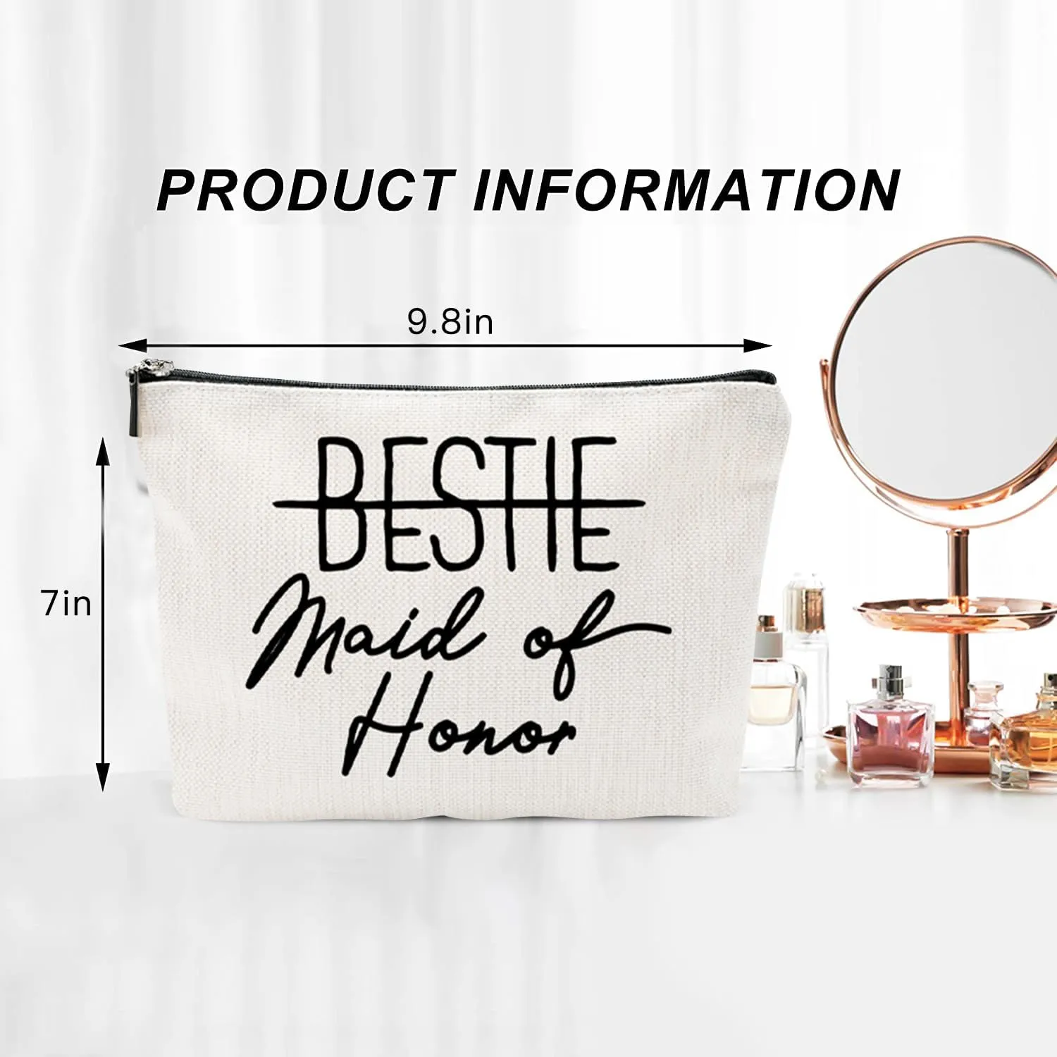 Bestie Maid of Honor Canvas Makeup Bag – Bridesmaid Proposal Gift, Personalized Wedding Gift, Bridal Party Accessories, Makeup Pouch for Maid of Honor, Bridesmaids, and Wedding Gifts