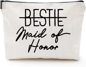 Bestie Maid of Honor Canvas Makeup Bag – Bridesmaid Proposal Gift, Personalized Wedding Gift, Bridal Party Accessories, Makeup Pouch for Maid of Honor, Bridesmaids, and Wedding Gifts