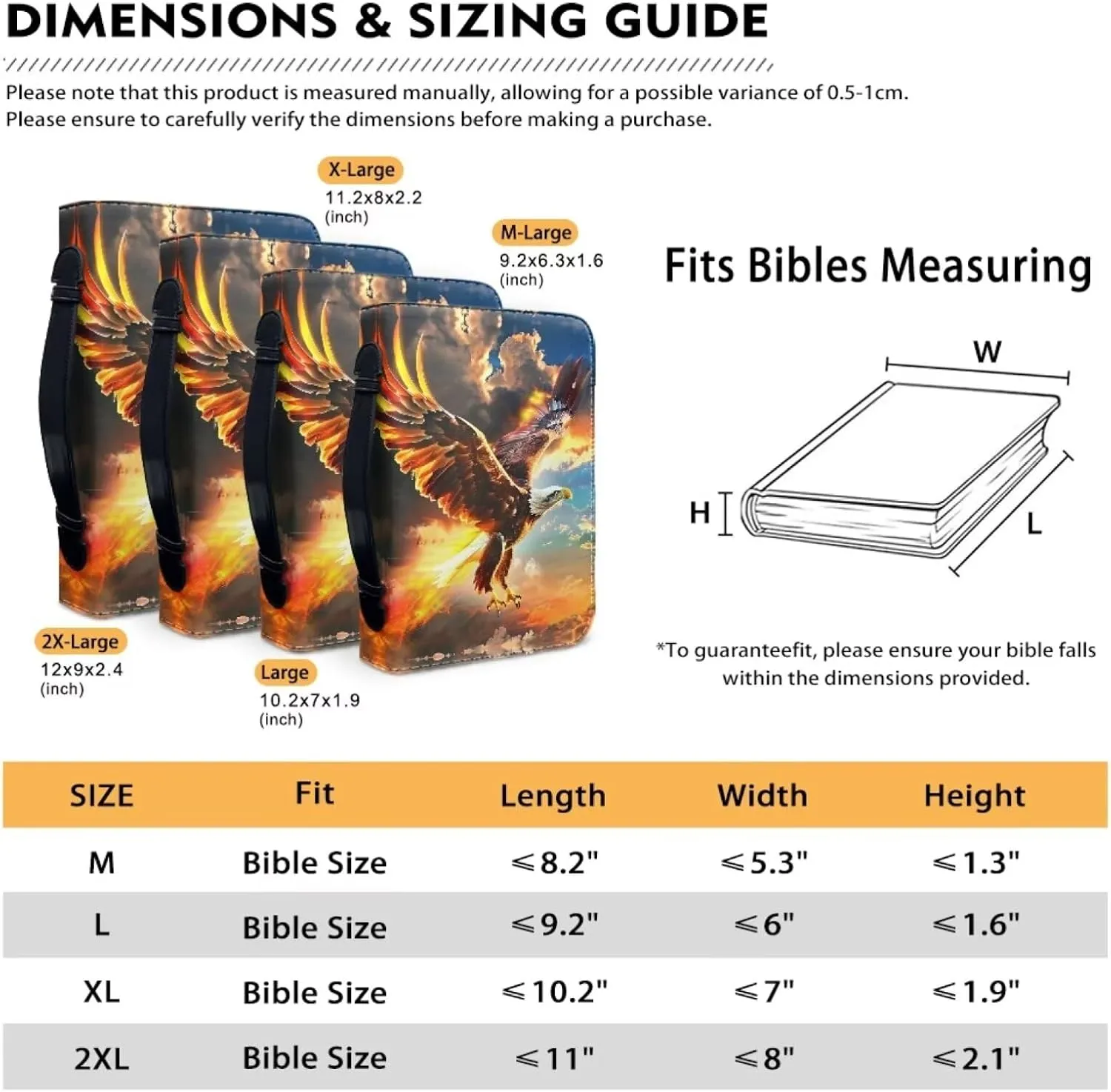 Bible Case for Men Bald Eagle Jesus Bible Covers for Boys Leather with Zippered Handle Bible Protector Church Protective Bag