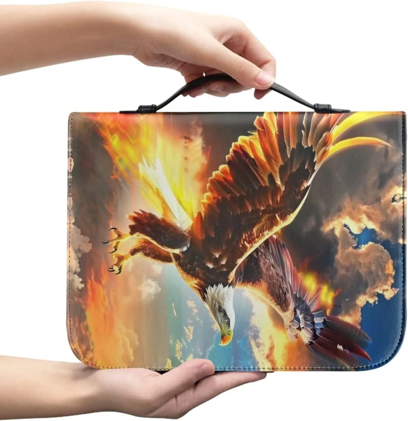 Bible Case for Men Bald Eagle Jesus Bible Covers for Boys Leather with Zippered Handle Bible Protector Church Protective Bag