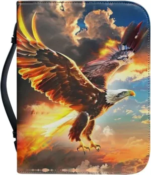 Bible Case for Men Bald Eagle Jesus Bible Covers for Boys Leather with Zippered Handle Bible Protector Church Protective Bag