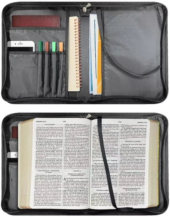 Bible Case for Men Bald Eagle Jesus Bible Covers for Boys Leather with Zippered Handle Bible Protector Church Protective Bag