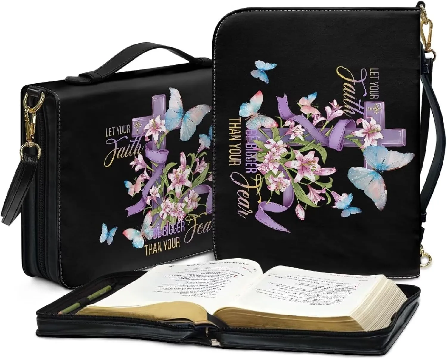 Bible Cover, Bible Bag Church Carrying Case, Bible Case Bible Protective with Strap Zippered Pocket for Men Women