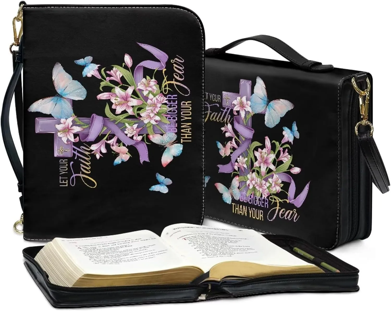Bible Cover, Bible Bag Church Carrying Case, Bible Case Bible Protective with Strap Zippered Pocket for Men Women
