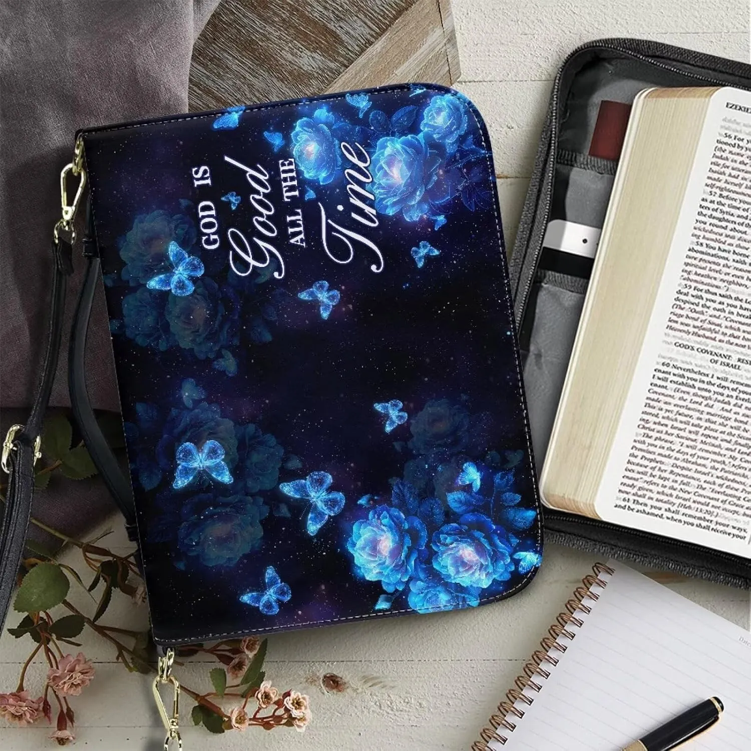 Bible Cover - Portable Bible Case with Shoulder Strap for Bible Study