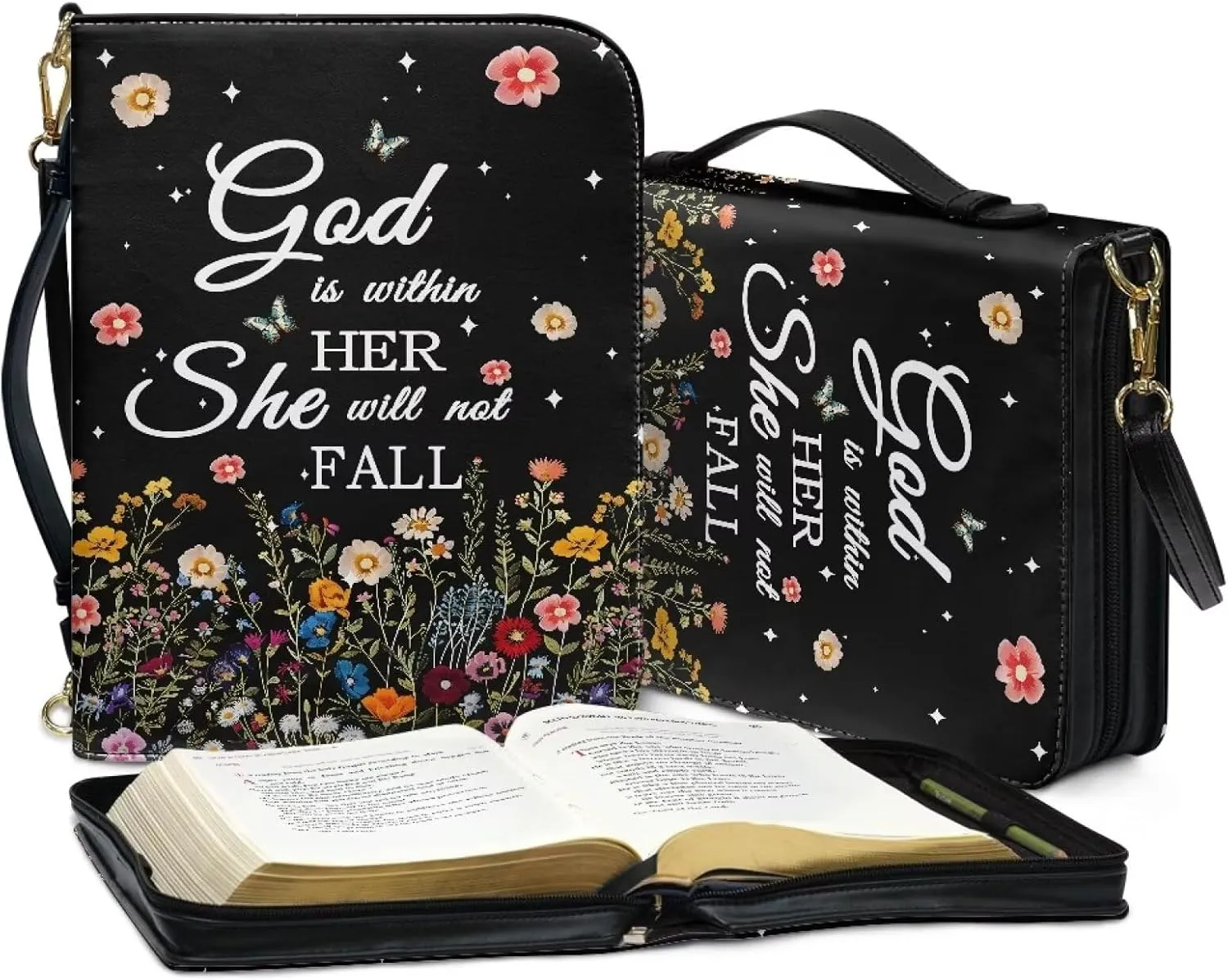 Bible Cover - Portable Bible Case with Shoulder Strap for Bible Study
