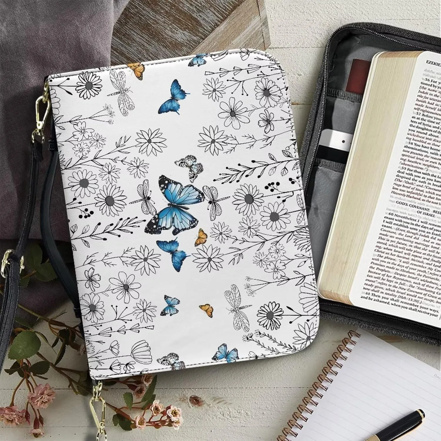 Bible Cover - Portable Bible Case with Shoulder Strap for Bible Study