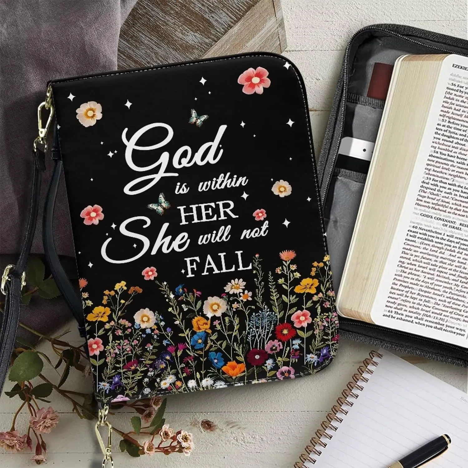Bible Cover - Portable Bible Case with Shoulder Strap for Bible Study