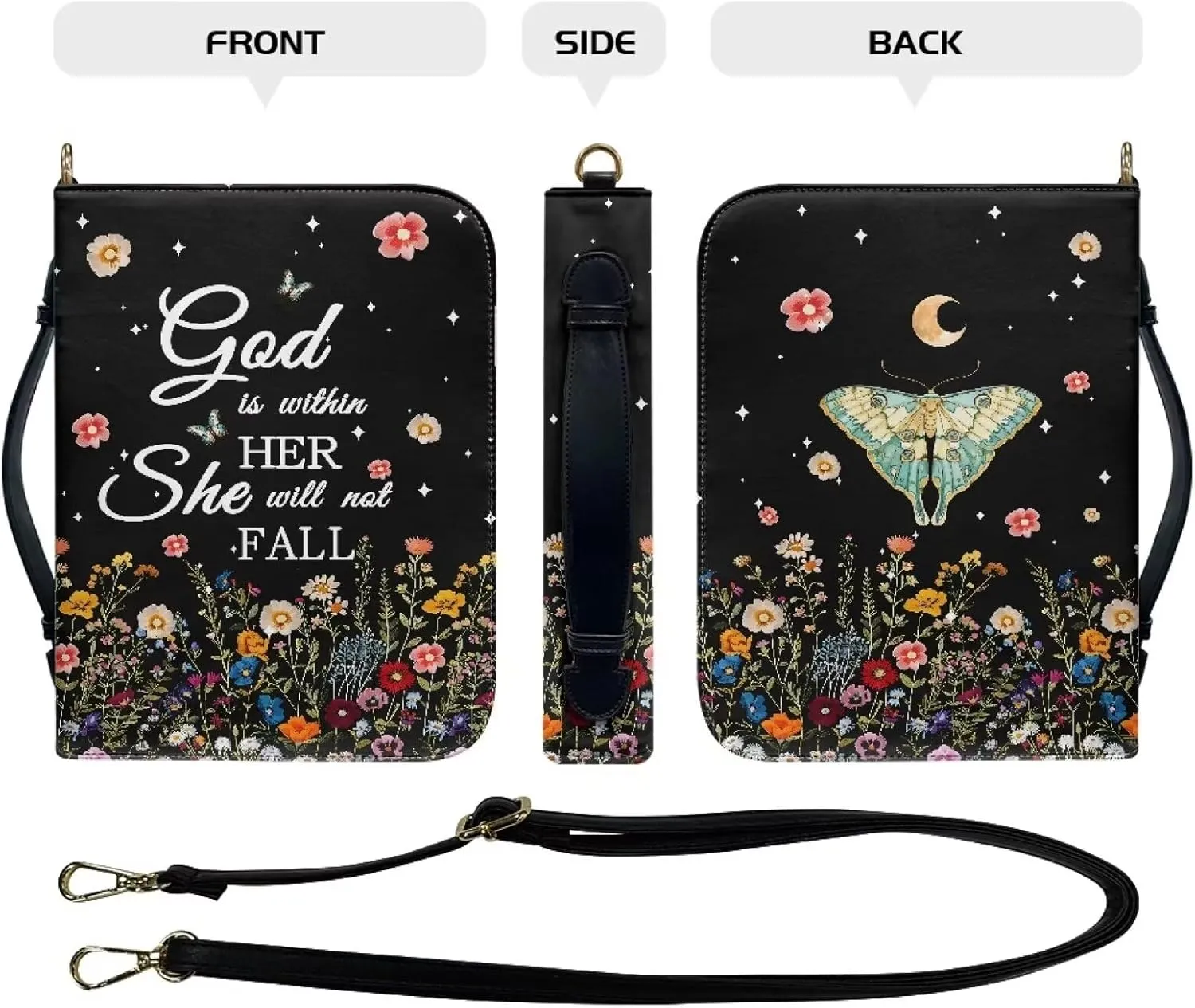 Bible Cover - Portable Bible Case with Shoulder Strap for Bible Study