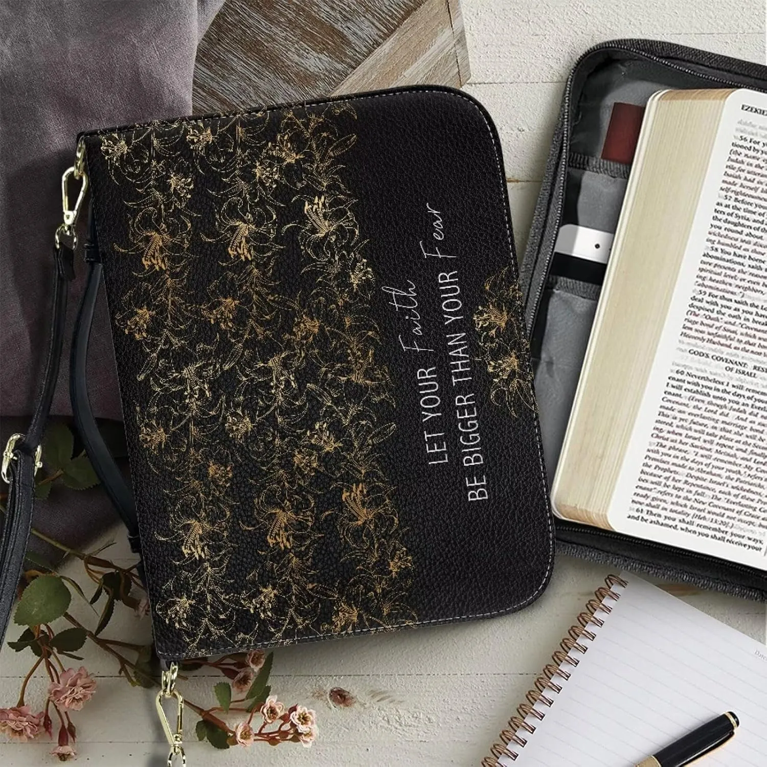 Bible Cover - Portable Bible Case with Shoulder Strap for Bible Study